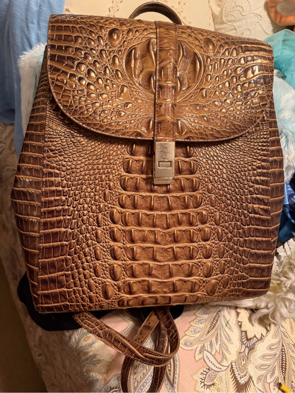 Brahmin Brown Croc-Embossed Leather Backpack